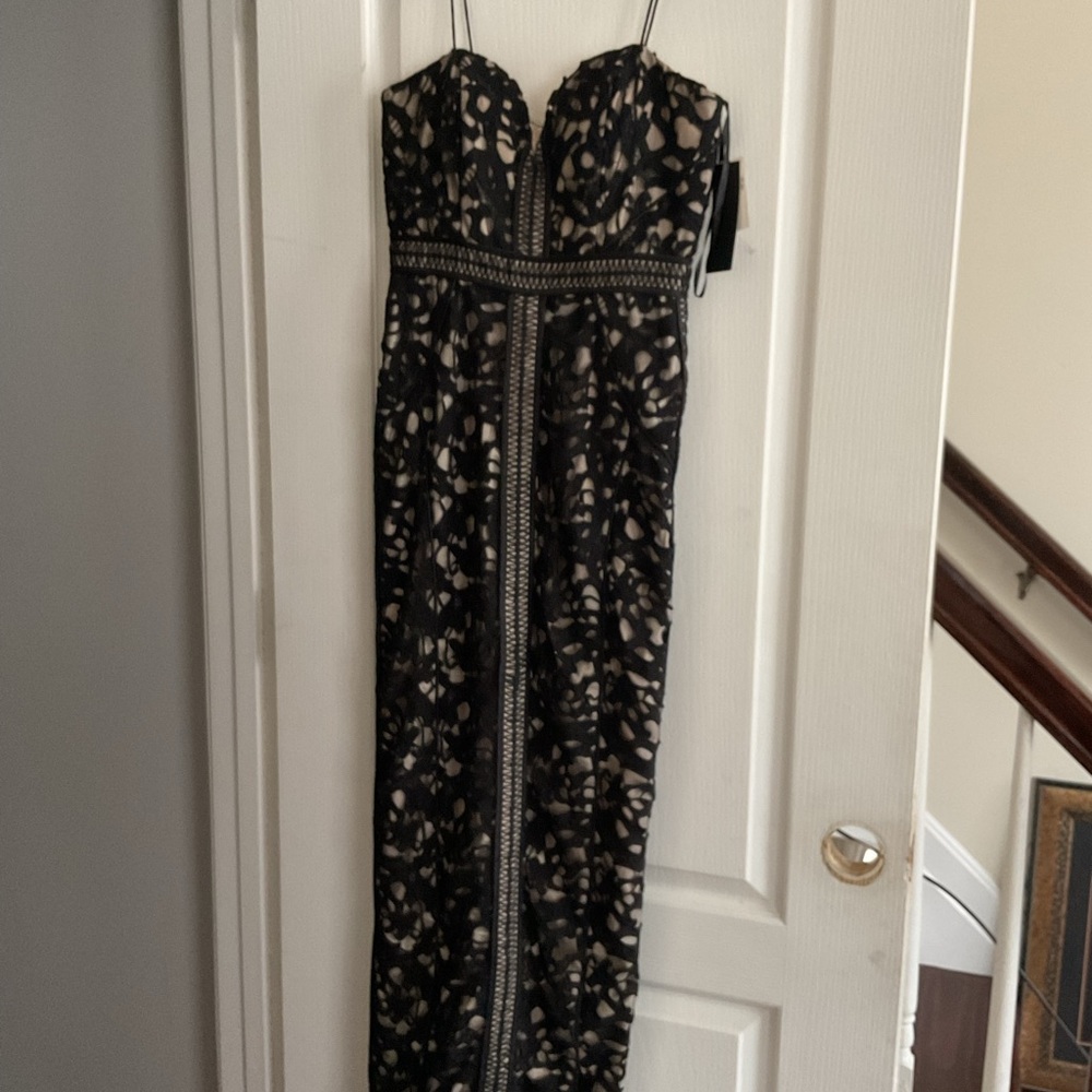 Betsy & Adam Strapless Black and Cream Dress